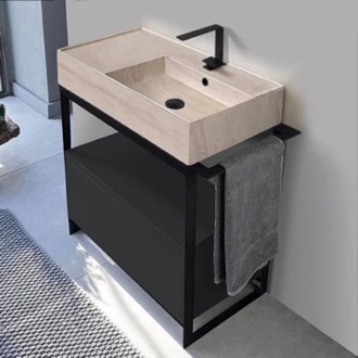 Console Bathroom Vanity Modern  Console Vanity, Travertine Style Sink, 35